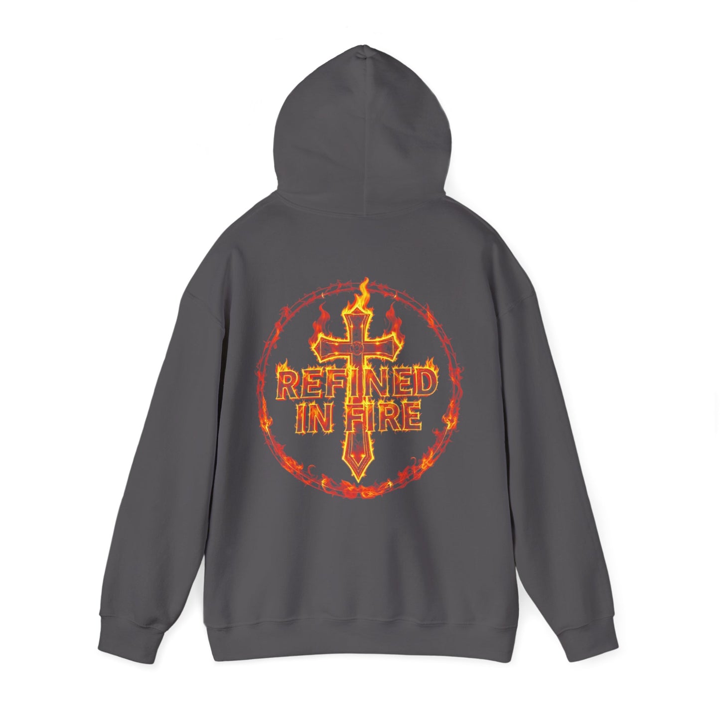 Men’s “Refined in Fire” Christian Hoodie – Flame Design Faith Pullover