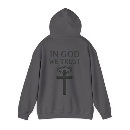 In God We Trust – Men’s Christian Hoodie with Cross & Crown of Thorns