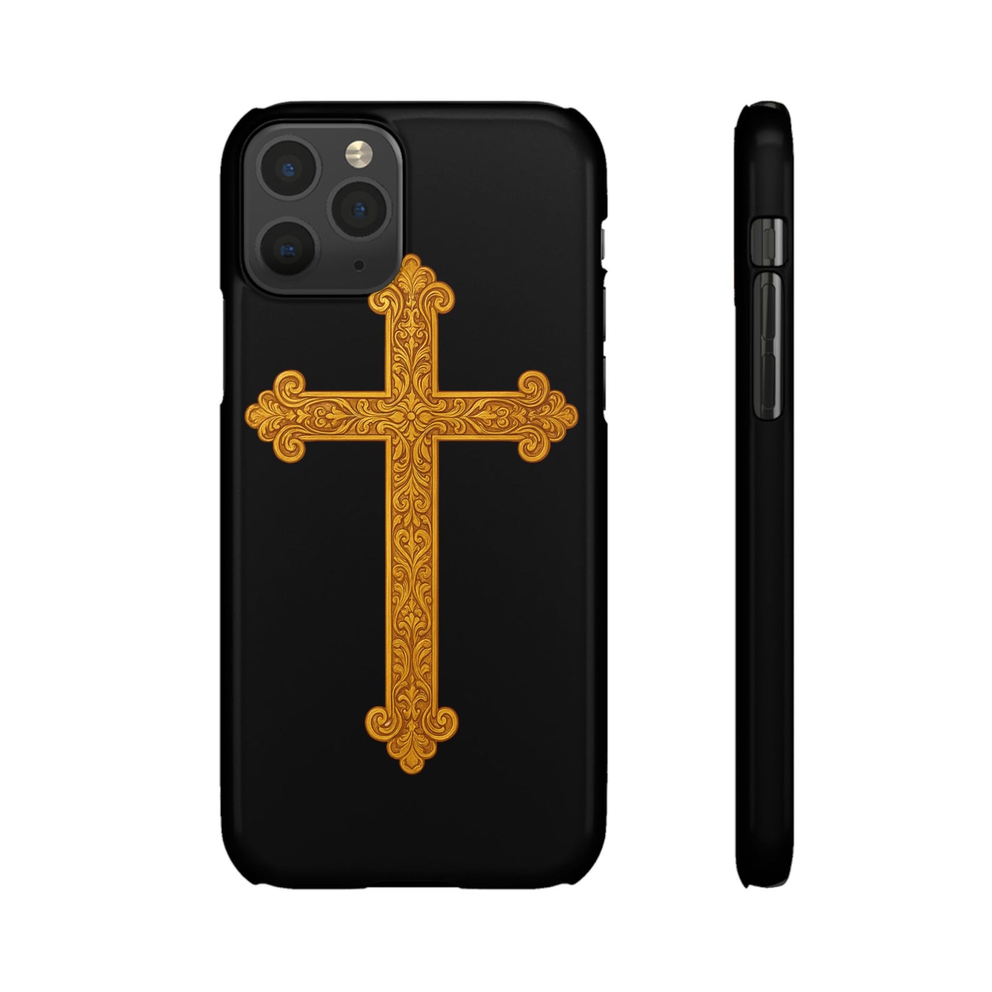 Black iPhone Snap Case – Gold Cross Design