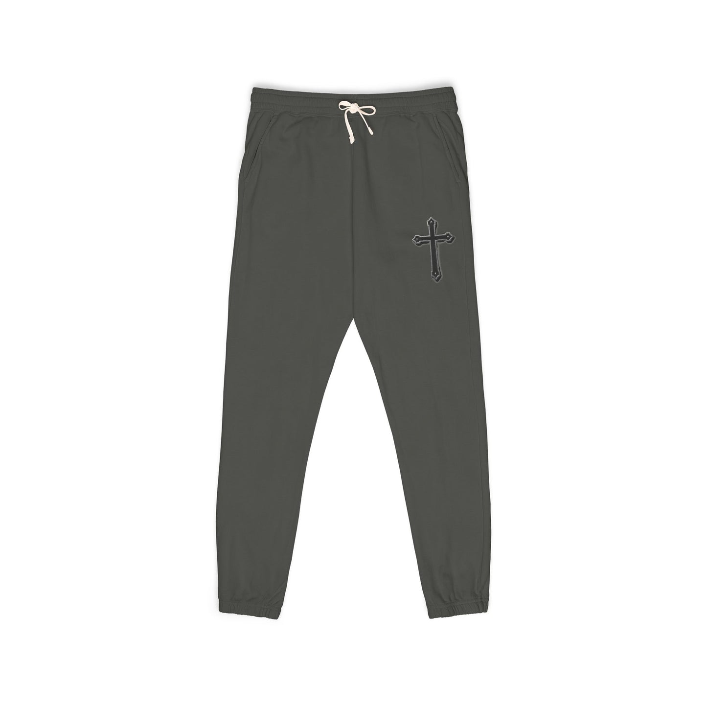 Men’s Black Cross Fleece Jogger Pants – Faith-Inspired Comfort & Everyday Style