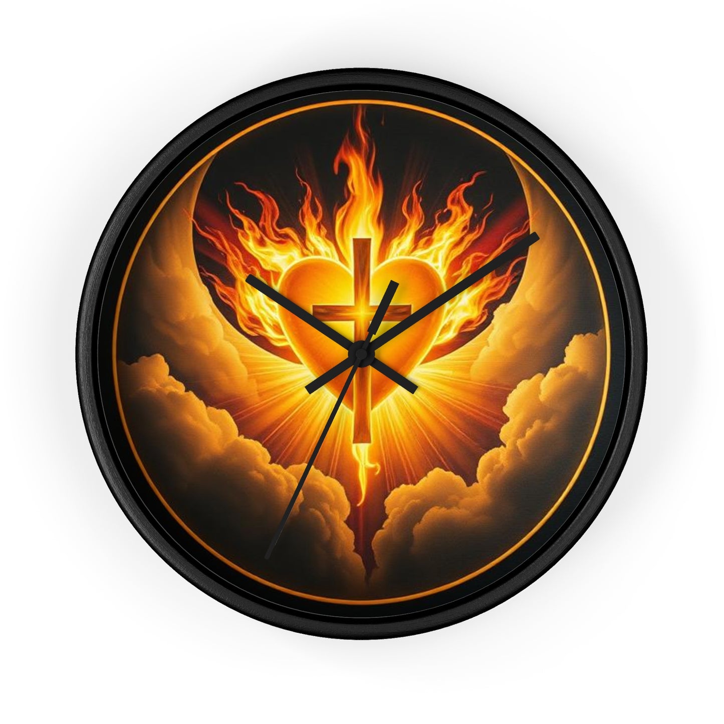 Flaming Heart & Cross Wall Clock – Passionate Faith Decor