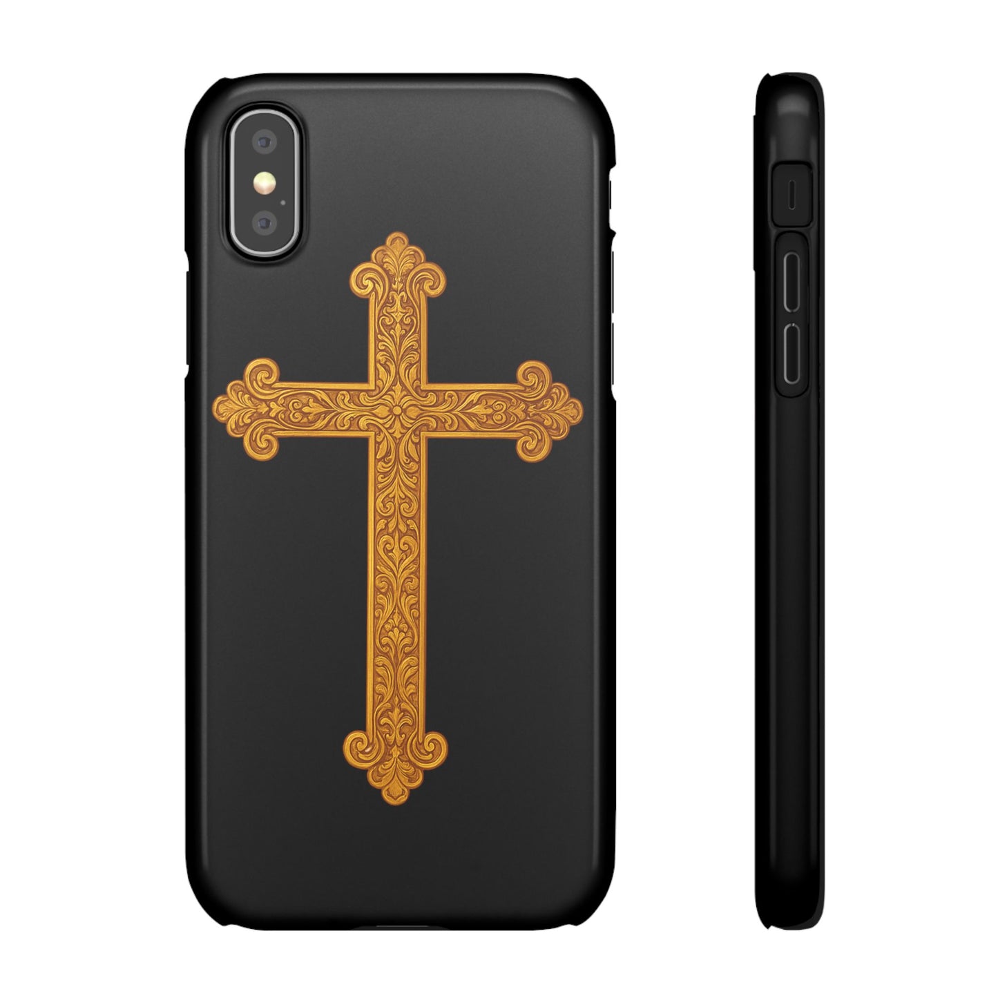 Black iPhone Snap Case – Gold Cross Design