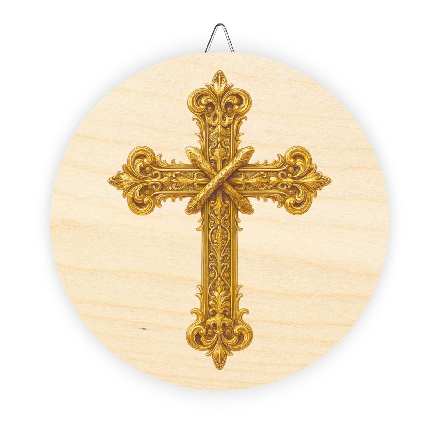 Golden Cross Wall Hanging — Faith-Inspired Wooden Décor