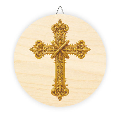 Golden Cross Wall Hanging — Faith-Inspired Wooden Décor