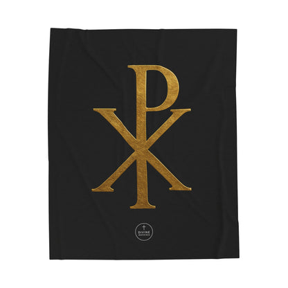 Eternal Glory Plush Blanket – Gold Chi Rho on Black