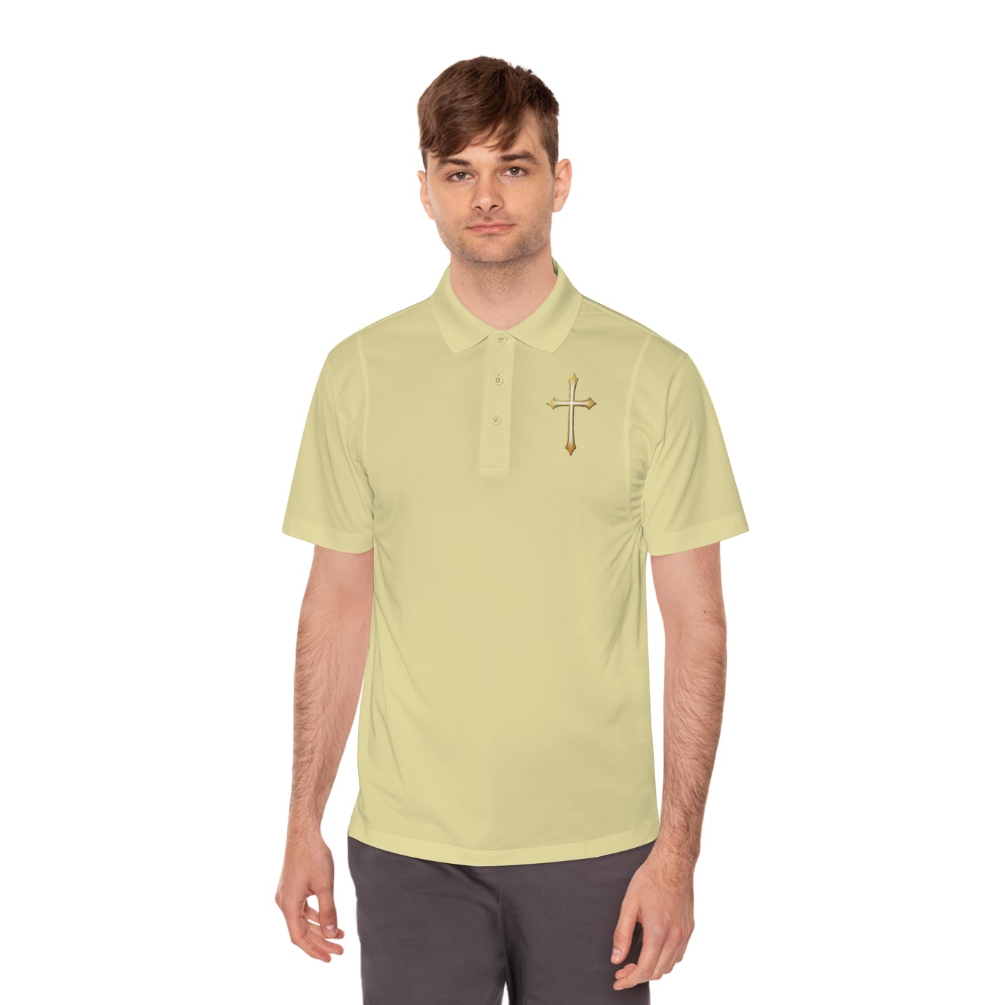 Men’s Modern Gold Cross Polo Shirt – Sleek Faith-Inspired Design