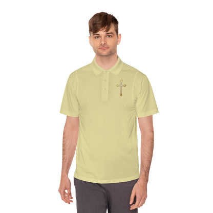 Men’s Modern Gold Cross Polo Shirt – Sleek Faith-Inspired Design