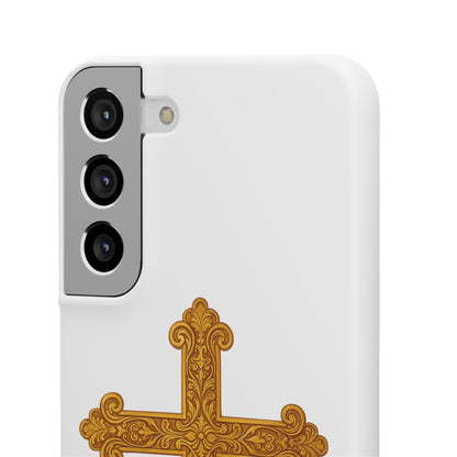White Samsung Snap Case – Gold Cross Design