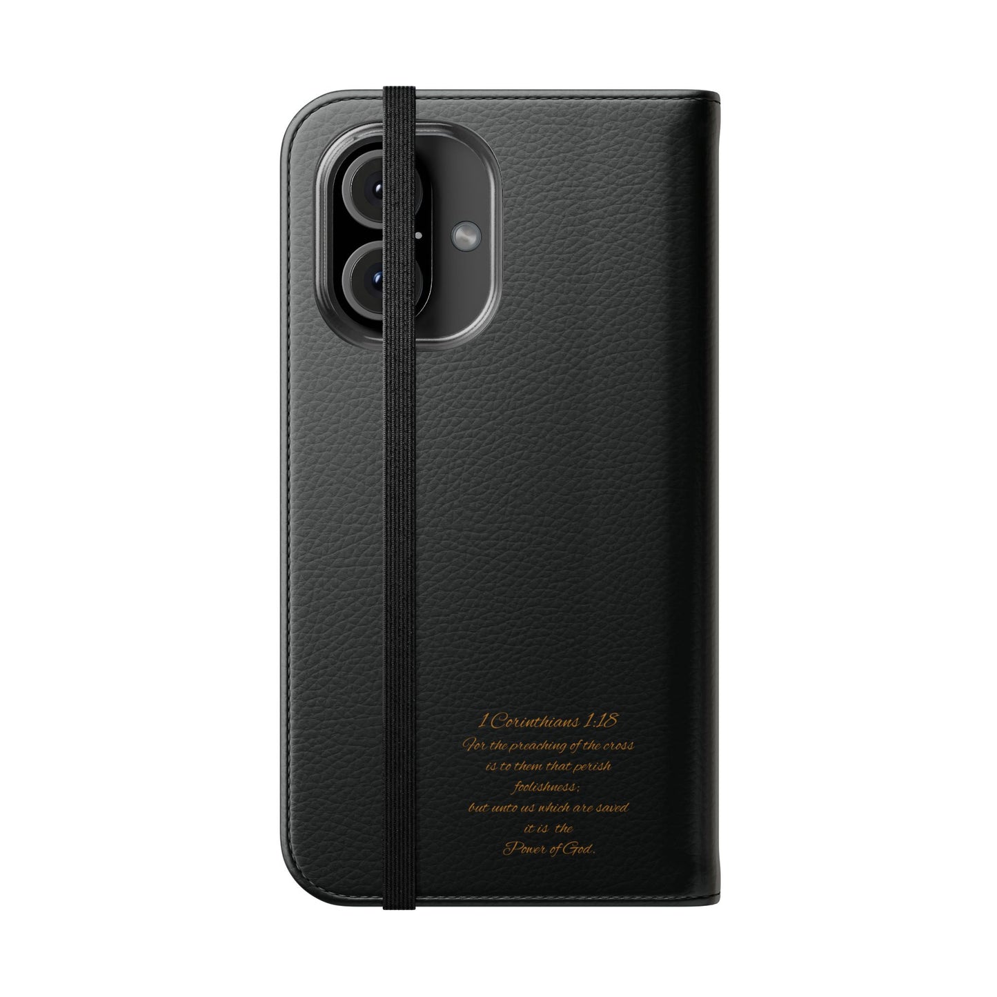 Black with Gold Cross & 1 Corinthians 1:18 - iPhone Flip/Wallet Phone Case