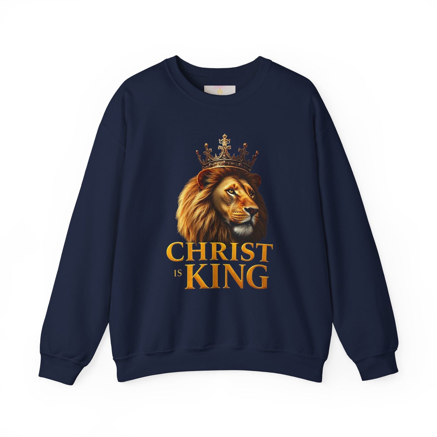 Christ is King – Men’s Christian Sweatshirt with Crowned Lion & Cross