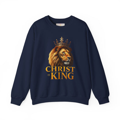 Christ is King – Men’s Christian Sweatshirt with Crowned Lion & Cross