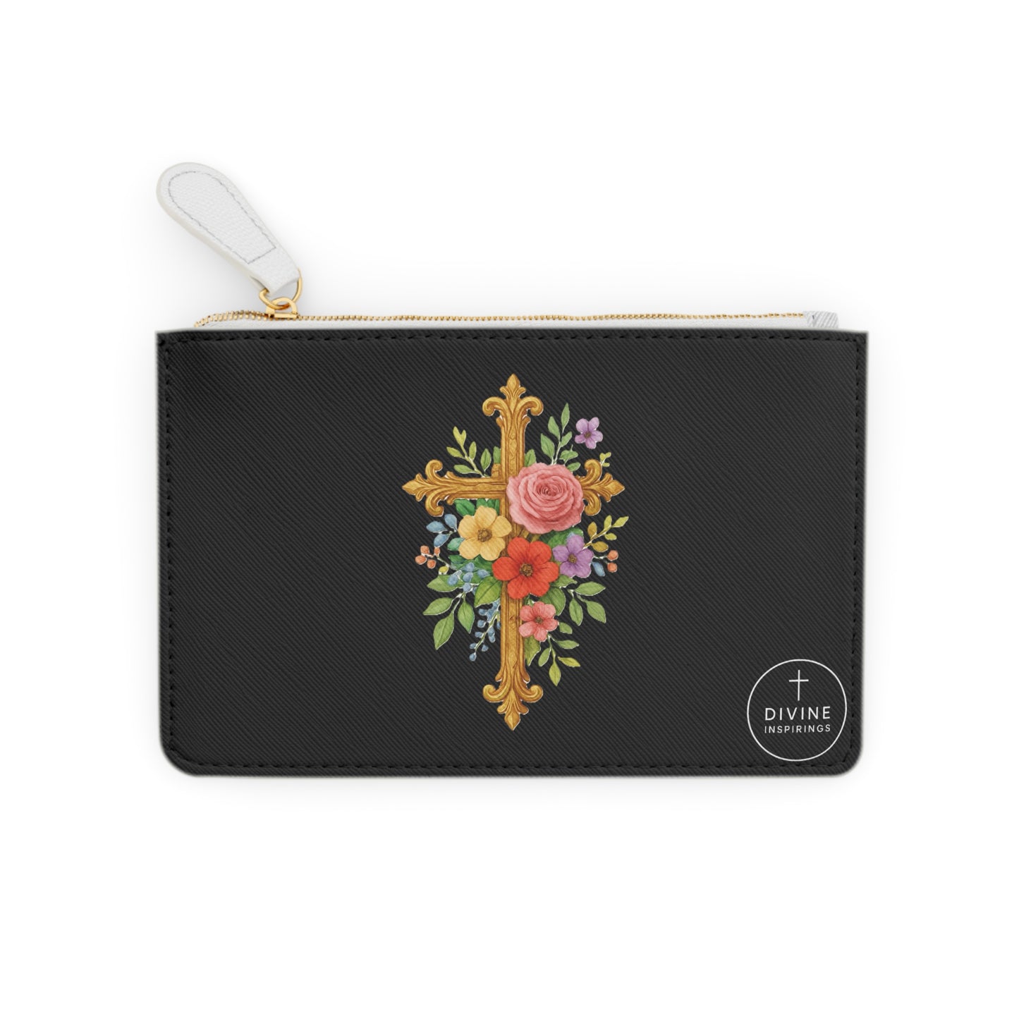 Blooming Faith Black Mini Clutch – Floral Cross Accent