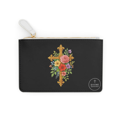 Blooming Faith Black Mini Clutch – Floral Cross Accent