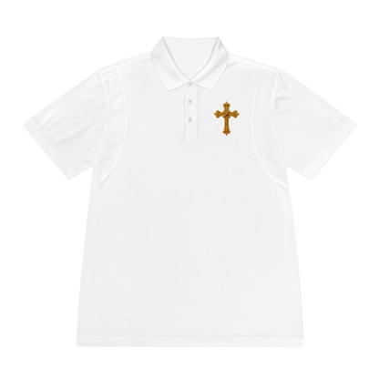 Men’s Ornate Gold Cross Polo Shirt – Elegant Christian Style