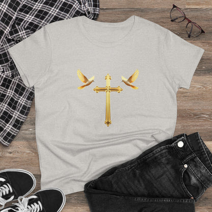 Flight of Grace – Gold Cross & Doves Tee