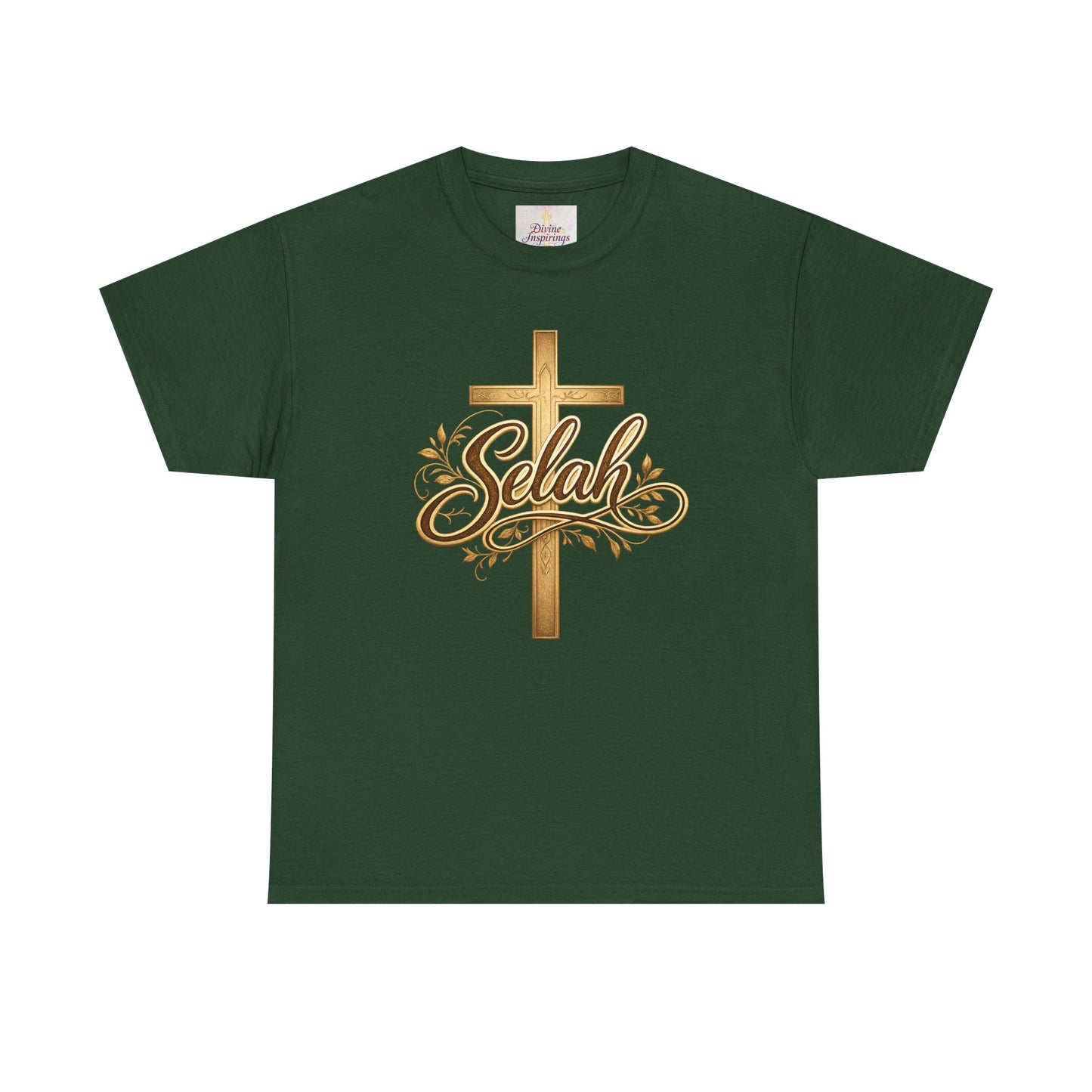 Selah Cross Tee — Women's Christian T‑Shirt with Gold Script