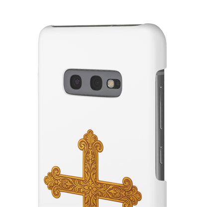 White Samsung Snap Case – Gold Cross Design