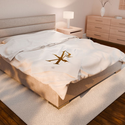 Radiant Faith Plush Blanket – Gold Chi Rho on White