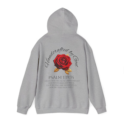 Handcrafted by God Rose Women's Hoodie – Christian Apparel (Dark Lettering)