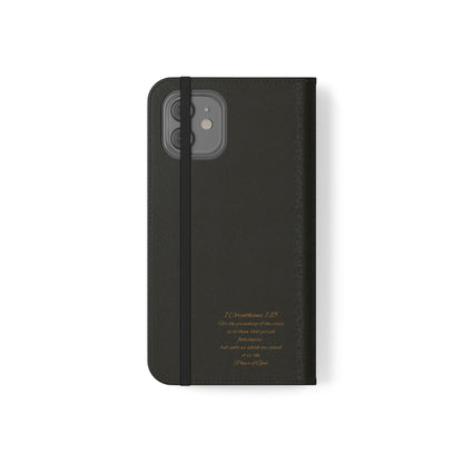 Black with Gold Cross & 1 Corinthians 1:18 - iPhone Flip/Wallet Phone Case