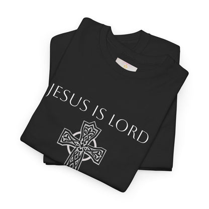 Women's Jesus is Lord Christian T-Shirt – Modern Cross Design (White Lettering)