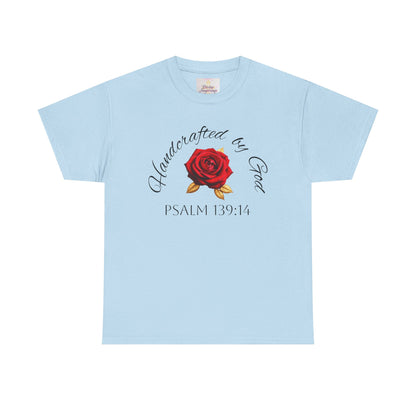 Handcrafted by God (Rose) - Woman's Christian T-Shirt (Dark Lettering)