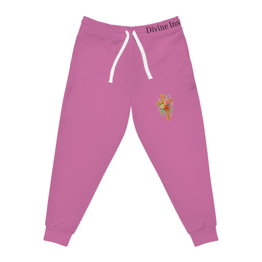 Blooming Faith Women's Jogging Pants in Pink with Floral Cross Design