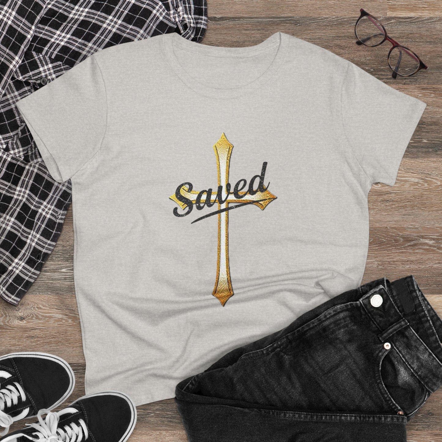 Saved Women’s Tee – Christian Faith Shirt with Cross Design