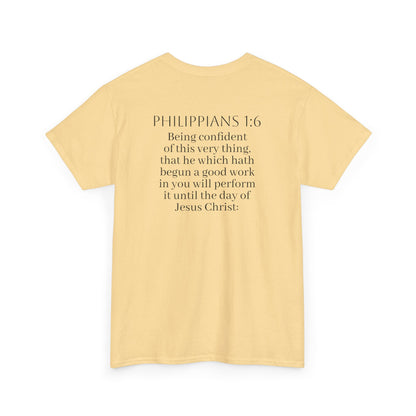 Becoming Men’s Faith Tee – Philippians 1:6 (Dark Lettering)