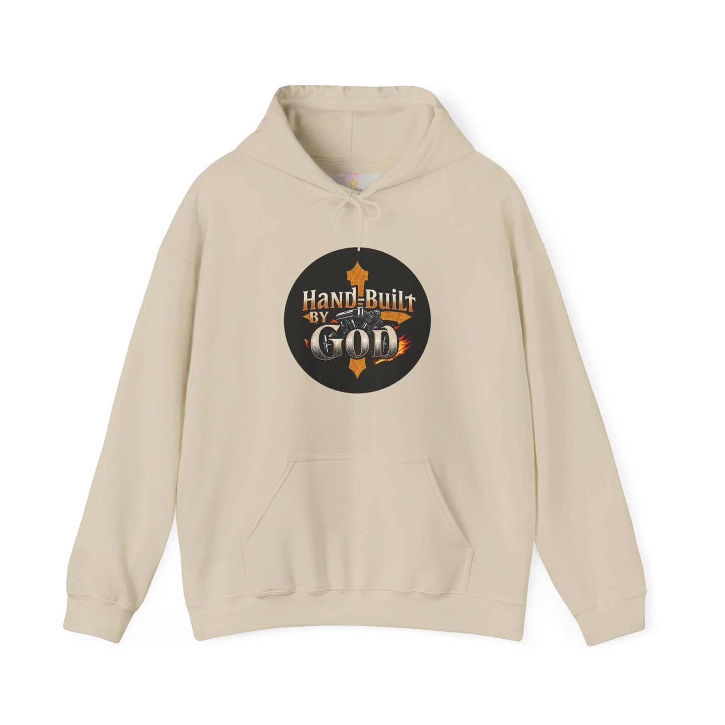 Hand Built by God Men’s Christian Hoodie – Cross & Engine Design