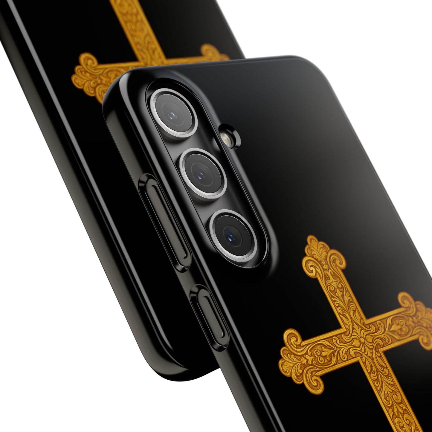 Black Samsung Snap Case – Gold Cross Design