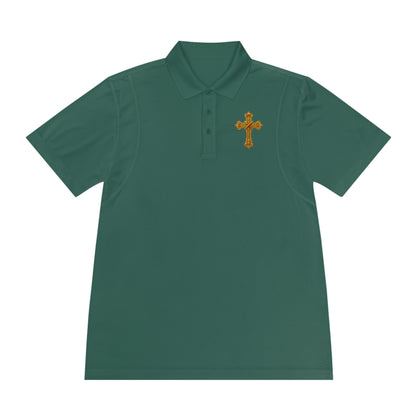 Men’s Ornate Gold Cross Polo Shirt – Elegant Christian Style