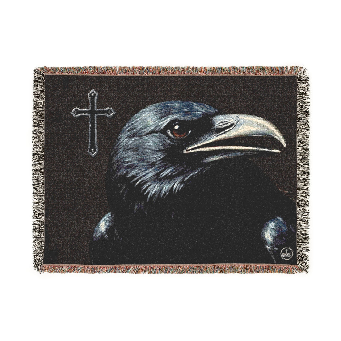 Divine Watcher Crow & Cross Woven Blanket – Bold Spiritual Decor