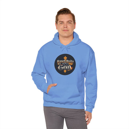 Hand Built by God Men’s Christian Hoodie – Cross & Engine Design