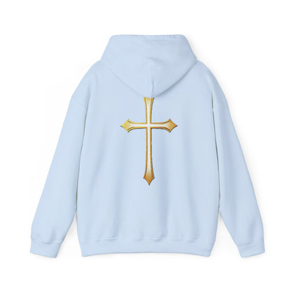 Women’s Gold Cross Hoodie – Christian Faith Hoodie with Front & Back Design
