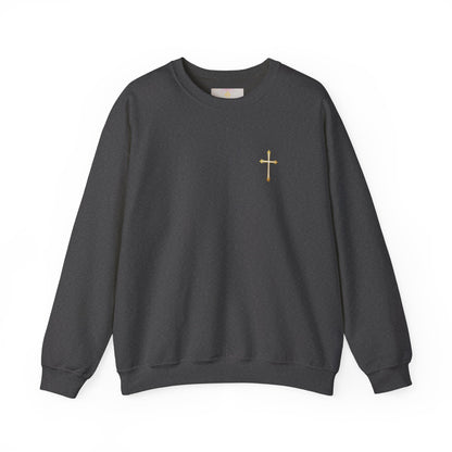 Men’s Elegance w/ Gold Cross Sweatshirt – Subtle Christian Faith Apparel