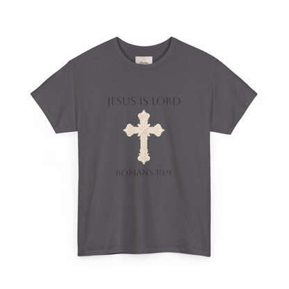 Confess. Believe. Be Saved. – Men’s Jesus Is Lord Tee (Romans 10:9) (White Lettering)