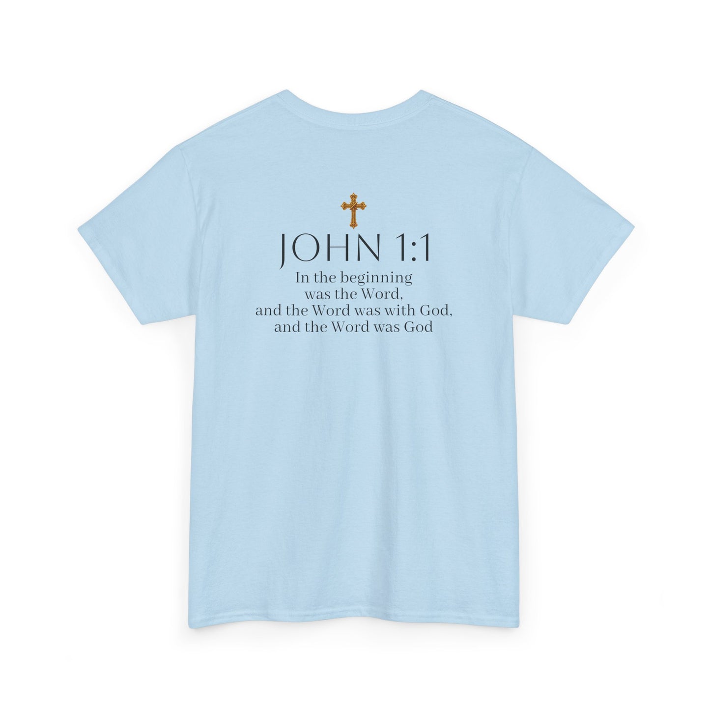 “The Word Eternal” – Men’s Christian Tee with Bold Dark Lettering (John 1:1)