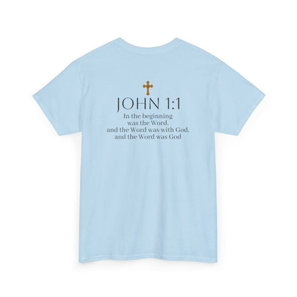“The Word Eternal” – Men’s Christian Tee with Bold Dark Lettering (John 1:1)
