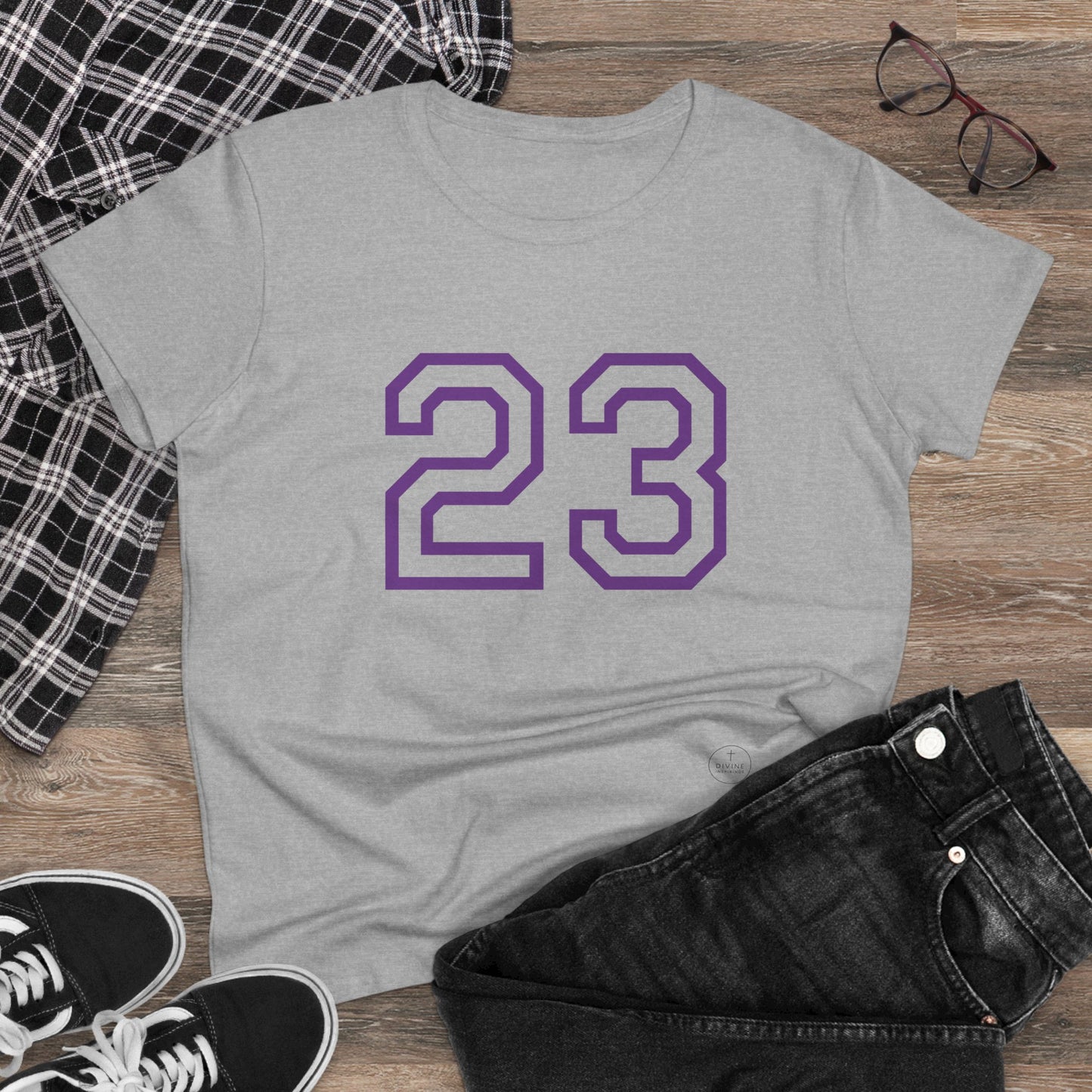 Psalm 23 Women’s Tee – Inspired Sports-Style Shirt (Purple Numbering)