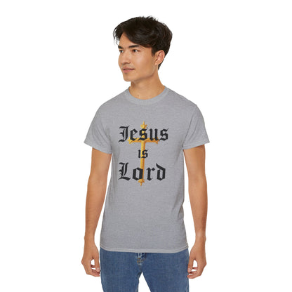 Men’s “Jesus is Lord” Christian T-Shirt with Cross – Bold Faith Statement Tee