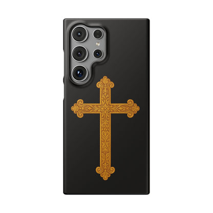 Black Samsung Snap Case – Gold Cross Design