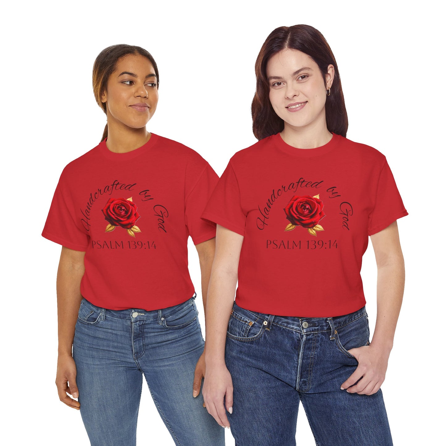 Handcrafted by God (Rose) - Woman's Christian T-Shirt (Dark Lettering)