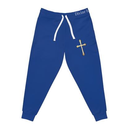 Men’s Modern Gold Cross Jogger Pants in Blue – Comfortable Faith-Inspired Style