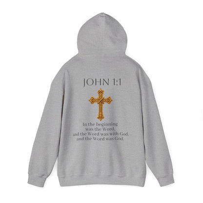 “The Word Eternal” – Women’s Christian Hoodie with Bold Dark Lettering (John 1:1)