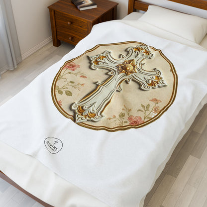 Floral Grace Velveteen Plush Blanket – Luxurious Christian Home Décor
