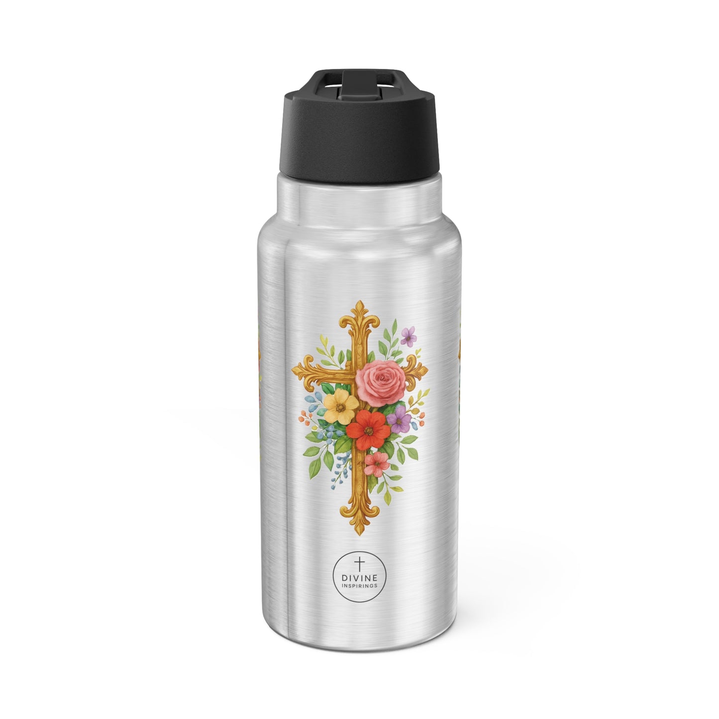 Floral Cross Stainless Steel Gator Tumbler – Faith-Inspired Hydration