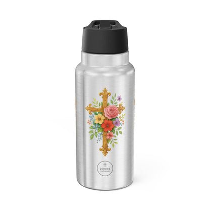 Floral Cross Stainless Steel Gator Tumbler – Faith-Inspired Hydration