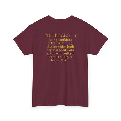 Becoming Men’s Faith Tee – Philippians 1:6 Edition (Light Lettering)