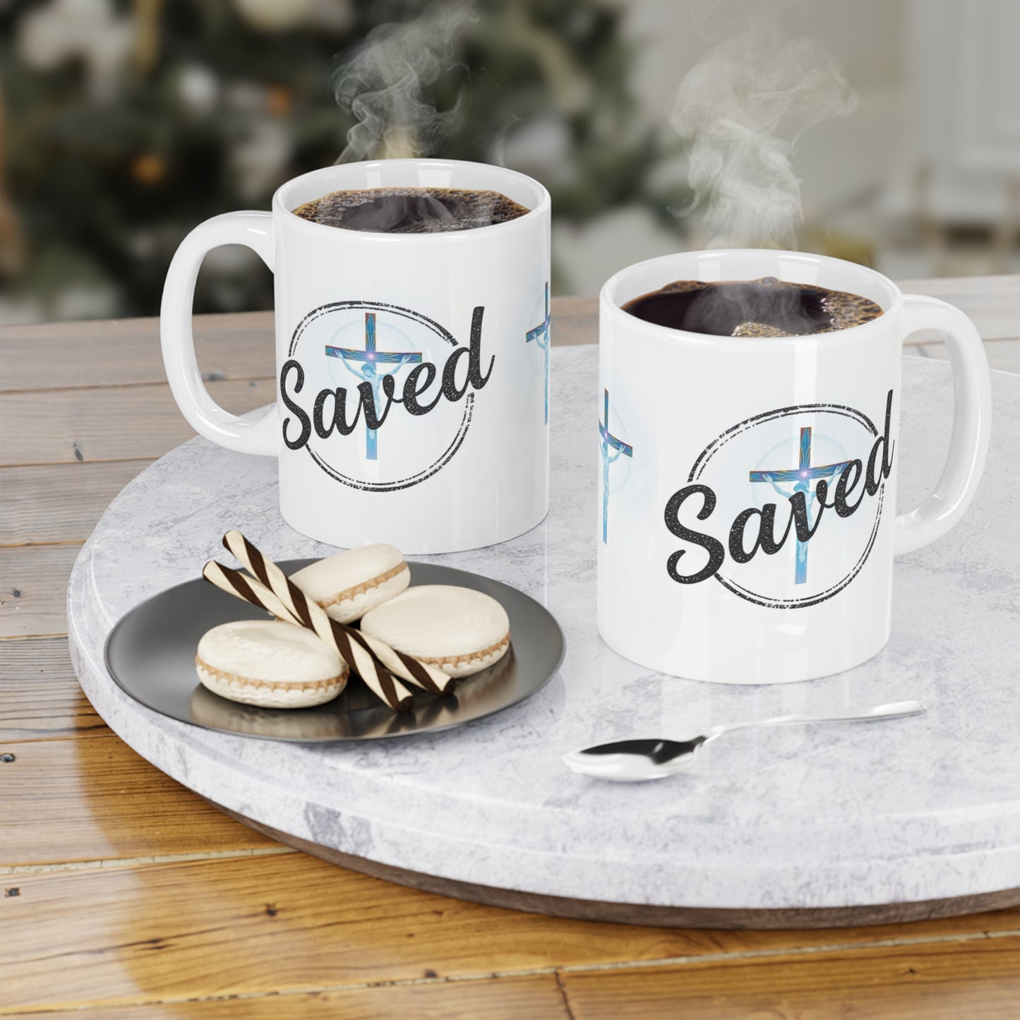 'Saved' Christian Cross Mug – 11oz & 15oz Grace & Salvation Ceramic Cup
